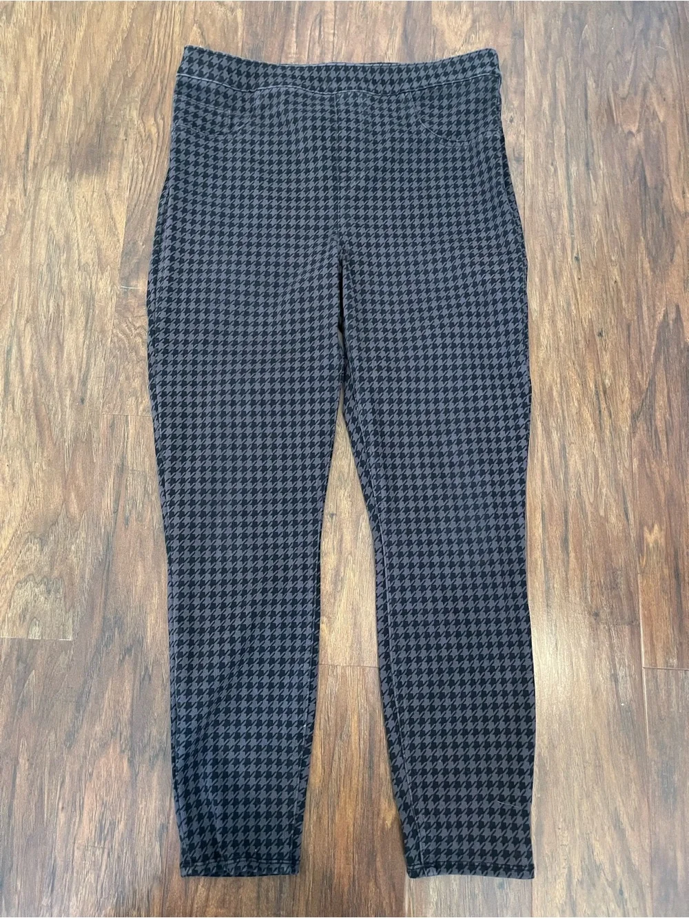 Spanx Jeanish Ankle Leggings Houndstooth Black Gray Size XL